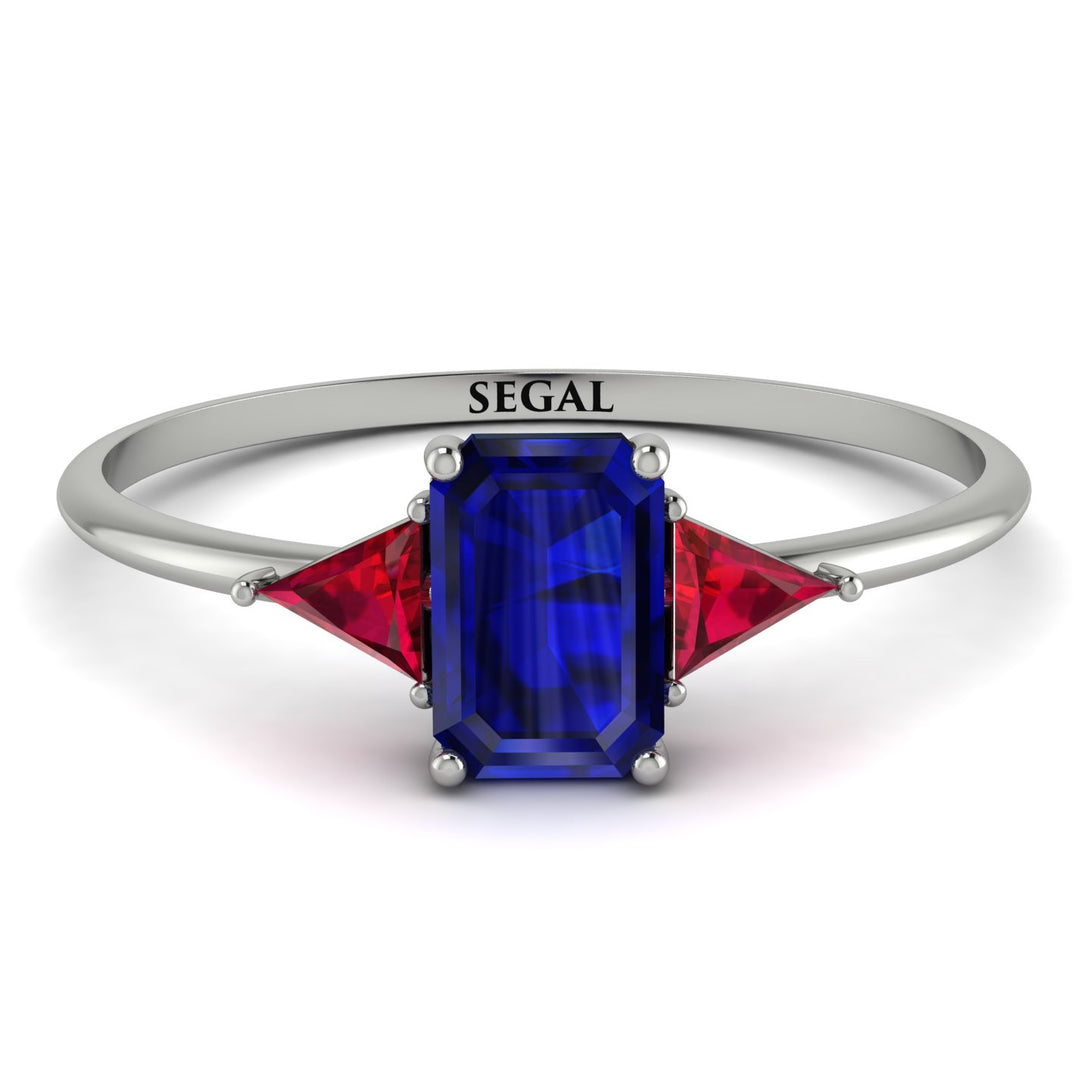 Emerald Cut Sapphire With Triangles Ring - Remi No. 60