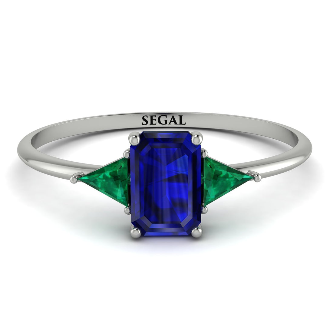 Emerald Cut Sapphire With Triangles Ring - Remi No. 30