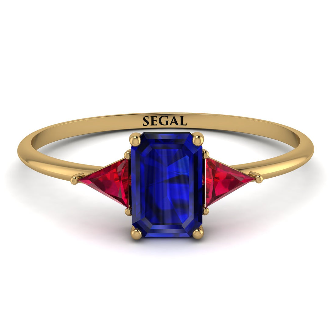 Emerald Cut Sapphire With Triangles Ring - Remi No. 58
