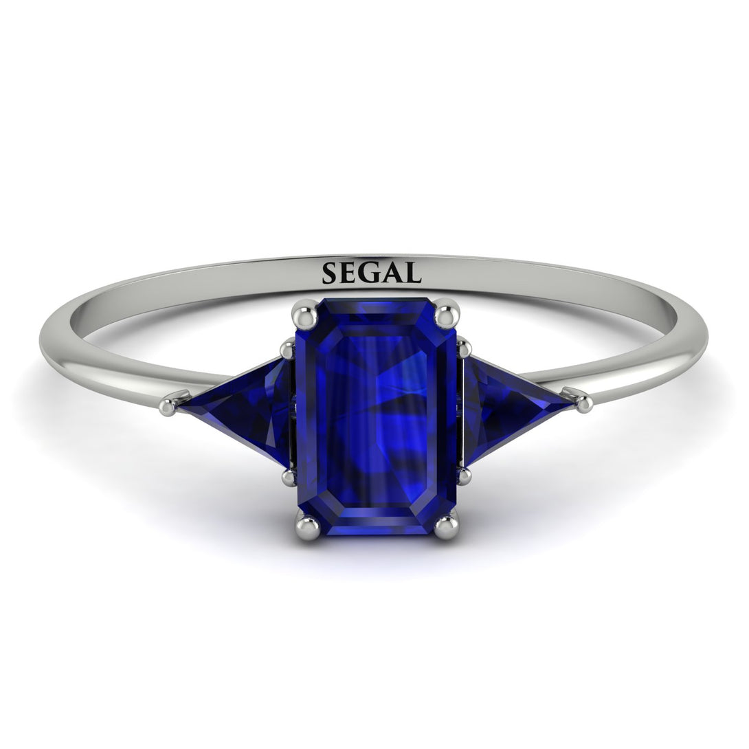 Emerald Cut Sapphire With Triangles Ring - Remi No. 75