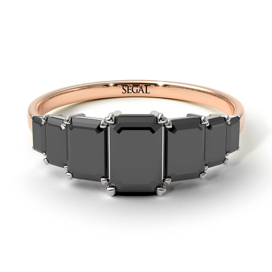 Two Tones Emerald Cut Black Diamond Geometrical Ring - Briella No. 81