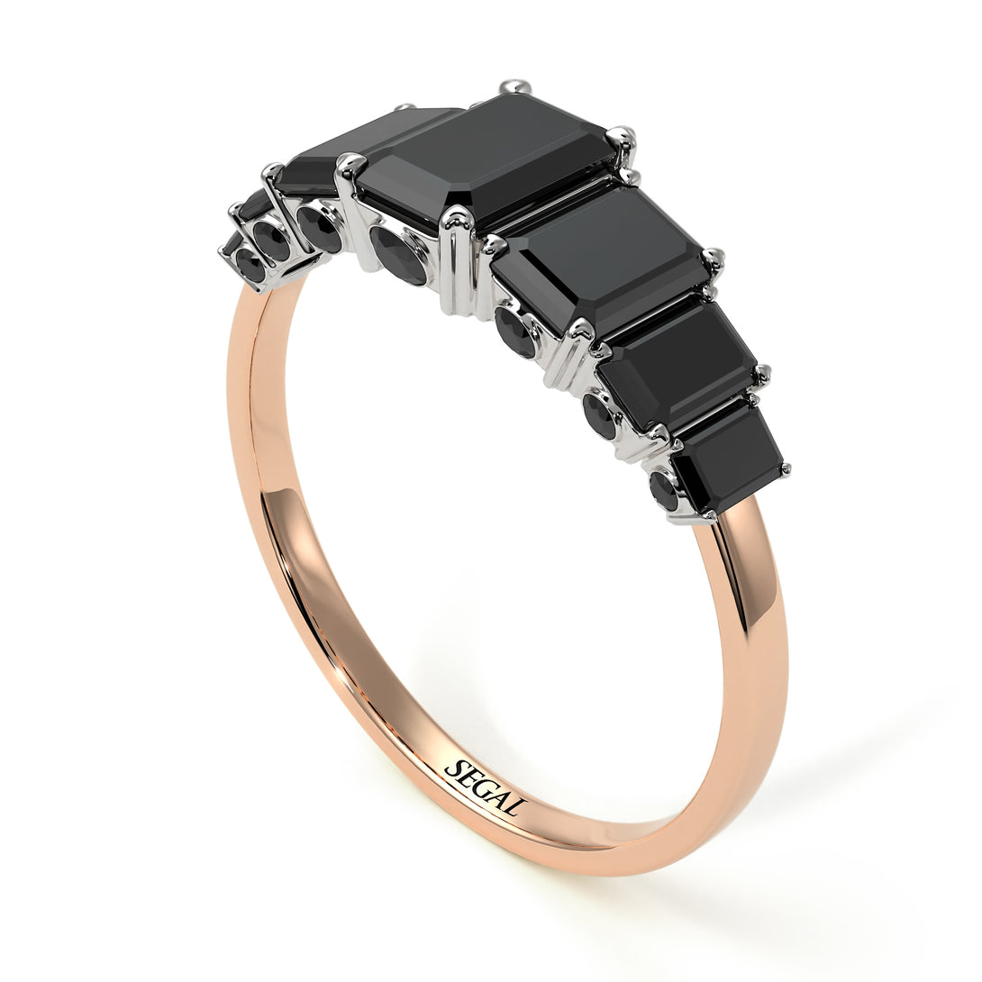 Two Tones Emerald Cut Black Diamond Ring With Hidden Diamonds - Brynlee No. 81