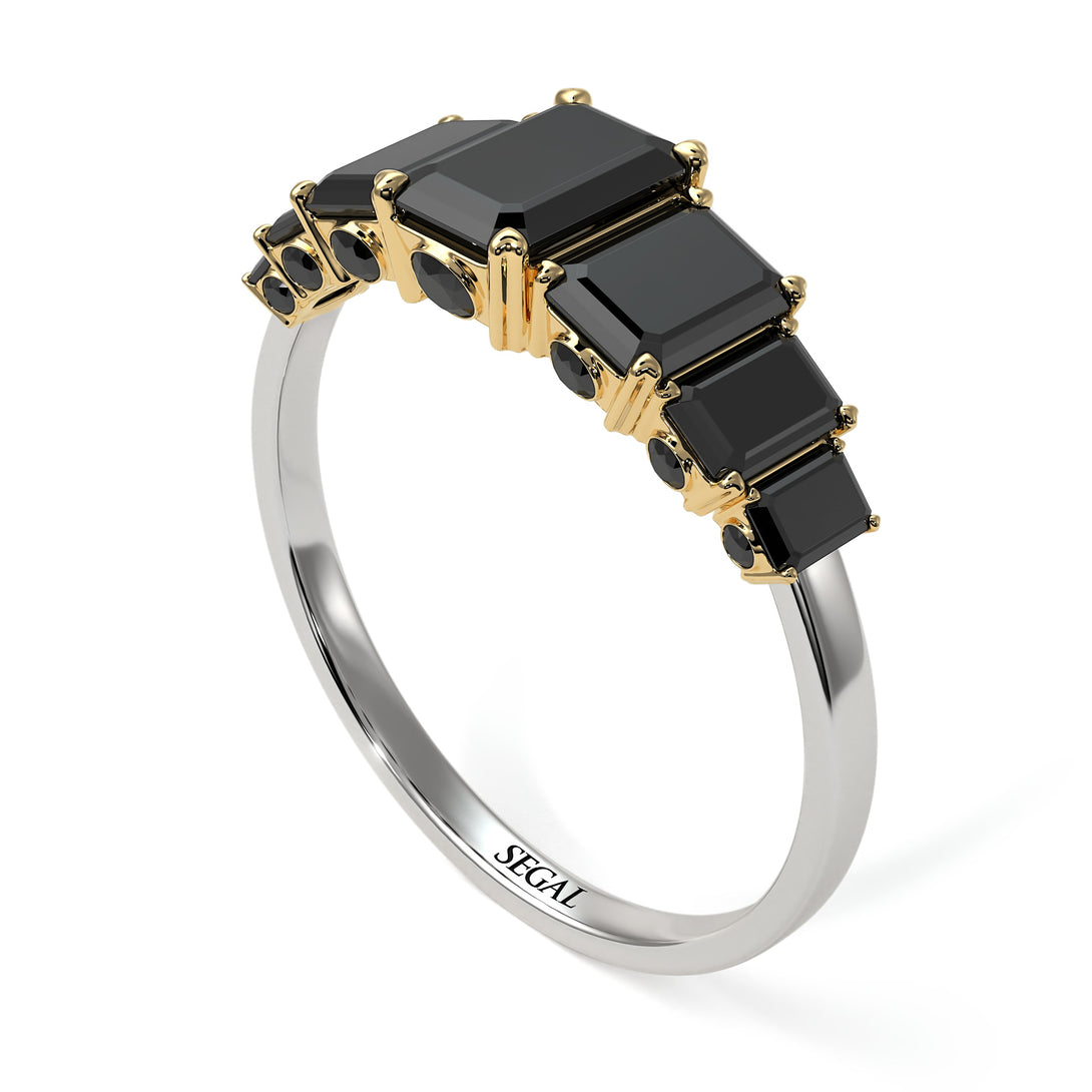 Two Tones Emerald Cut Black Diamond Ring With Hidden Diamonds - Brynlee No. 80