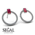 Emerald Cut Circle Ruby Earrings - Oaklyn No. 12 image 2