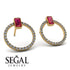 Emerald Cut Circle Ruby Earrings - Oaklyn No. 10 image 2