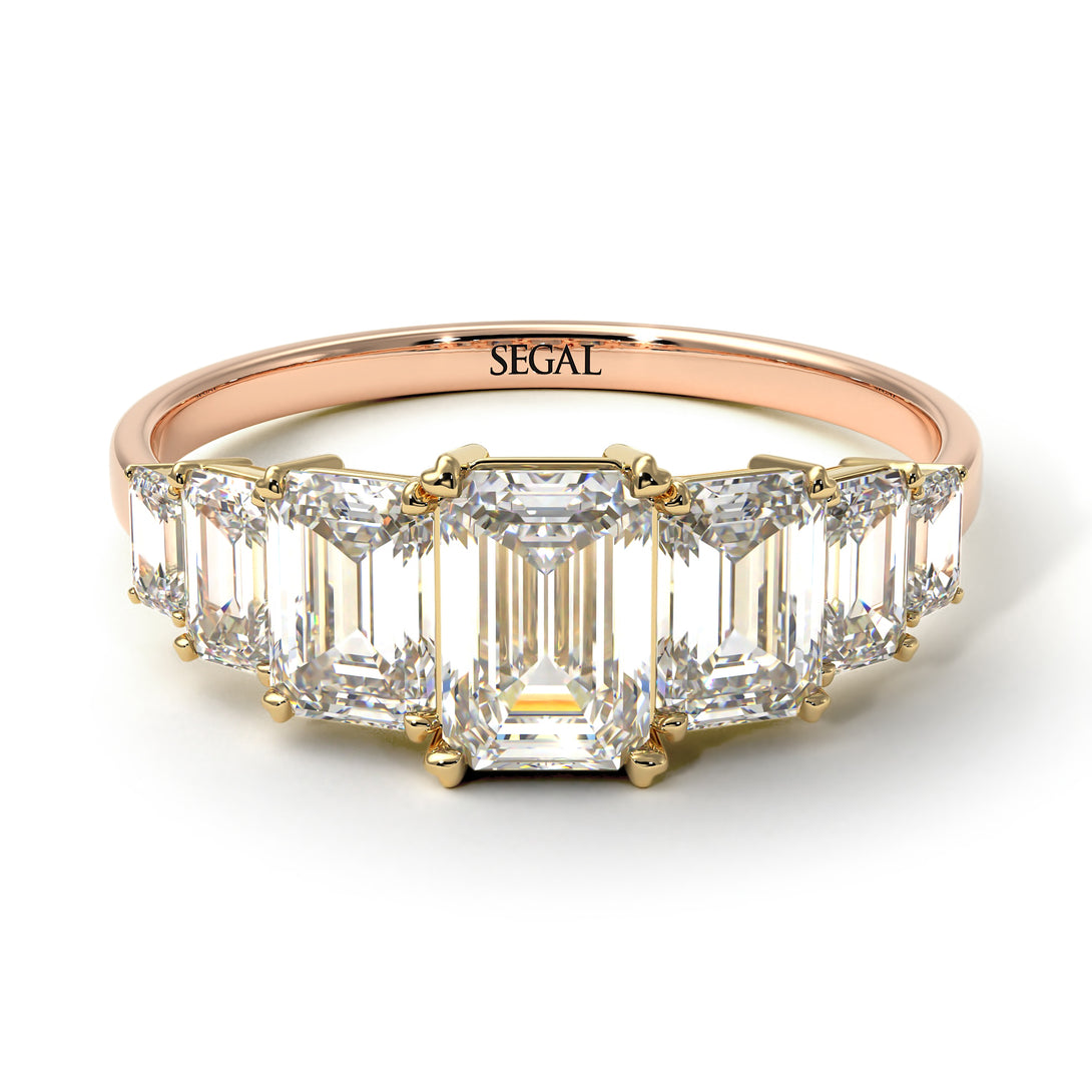 Two Tones Emerald Cut Diamond Geometrical Ring - Briella No. 76