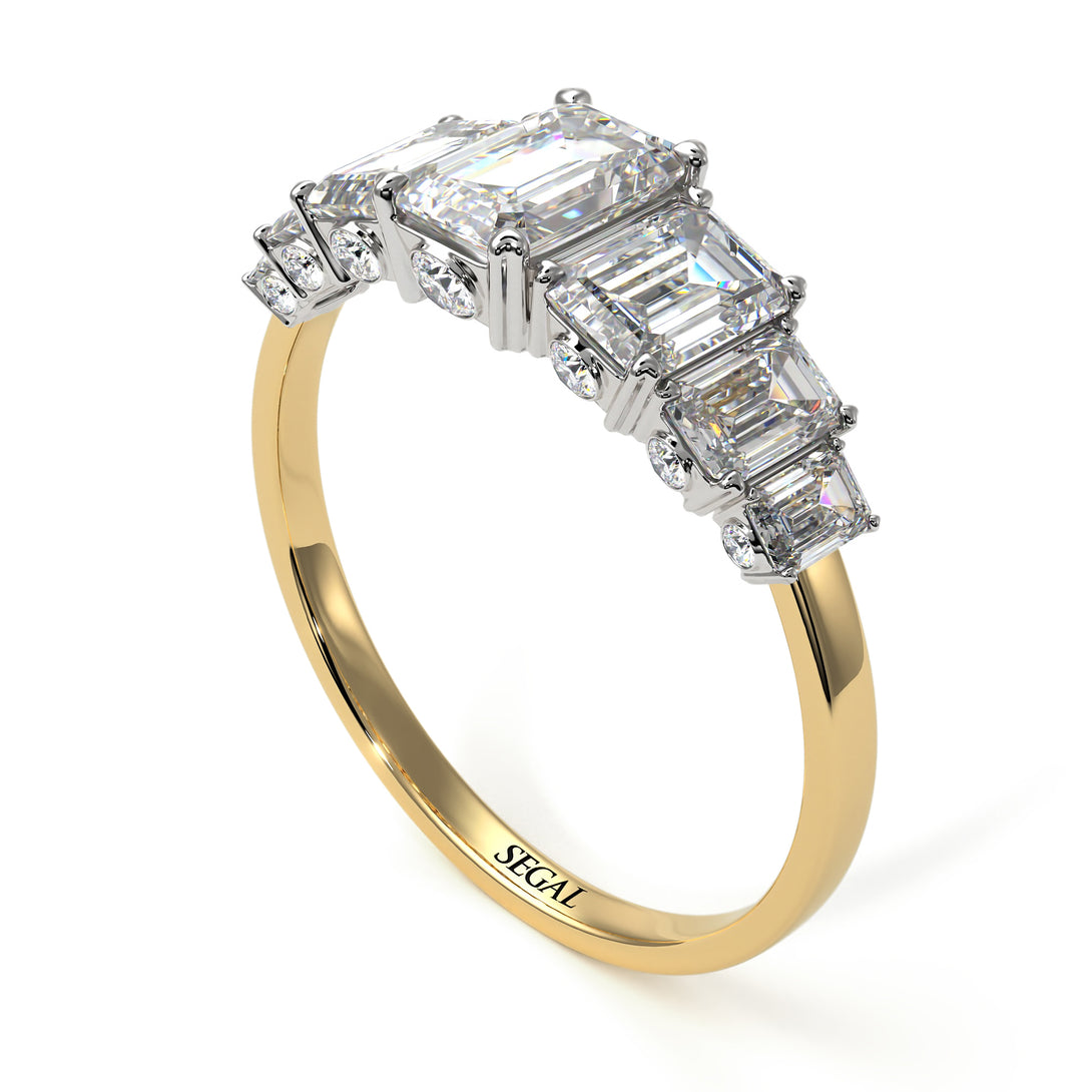 Two Tones Emerald Cut Diamond Ring With Hidden Diamonds - Brynlee No. 77