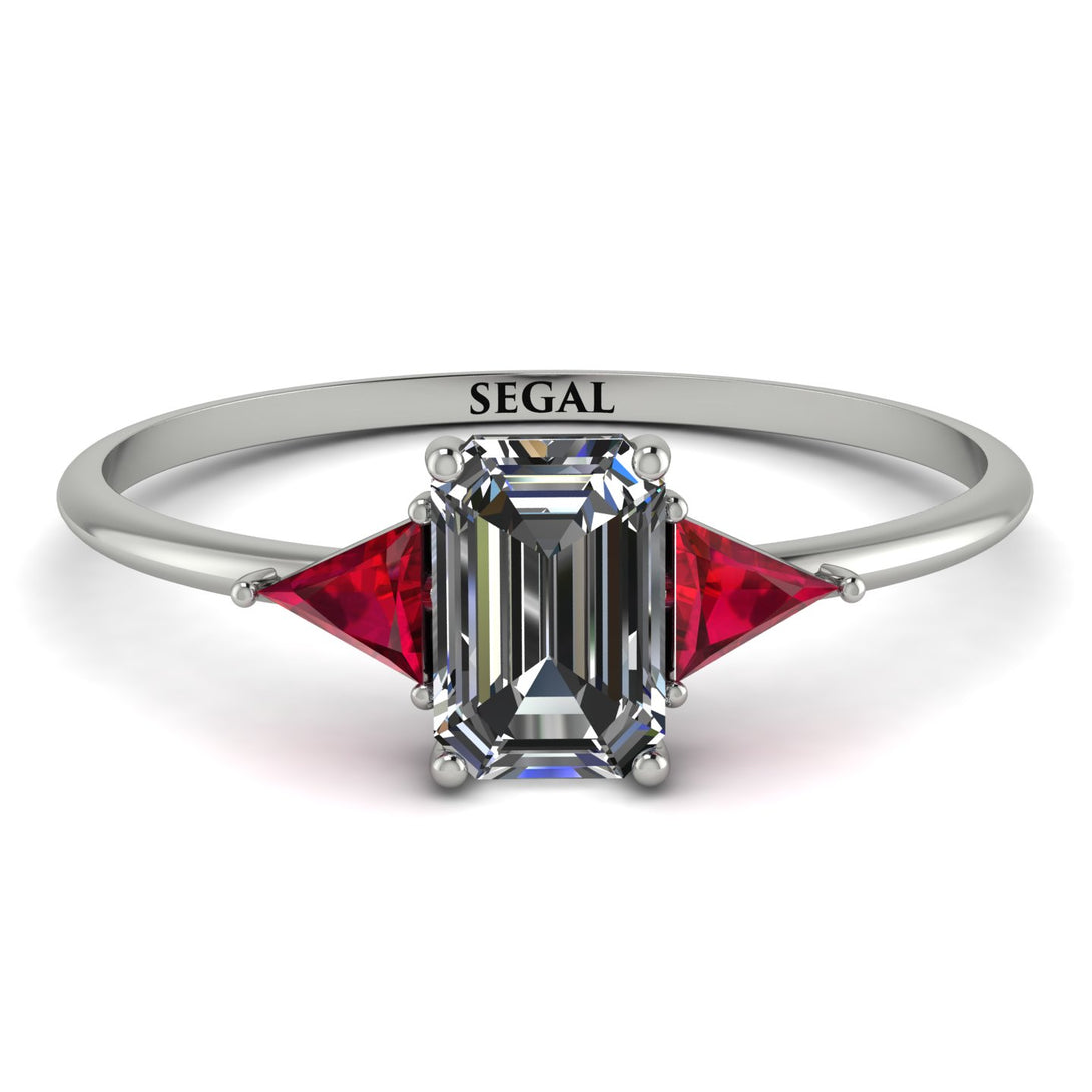 Emerald Cut Diamond With Triangles Ring - Remi No. 48