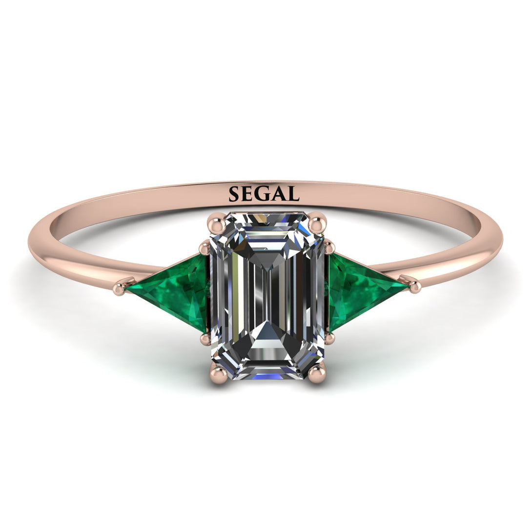 Emerald Cut Diamond With Triangles Ring - Remi No. 17