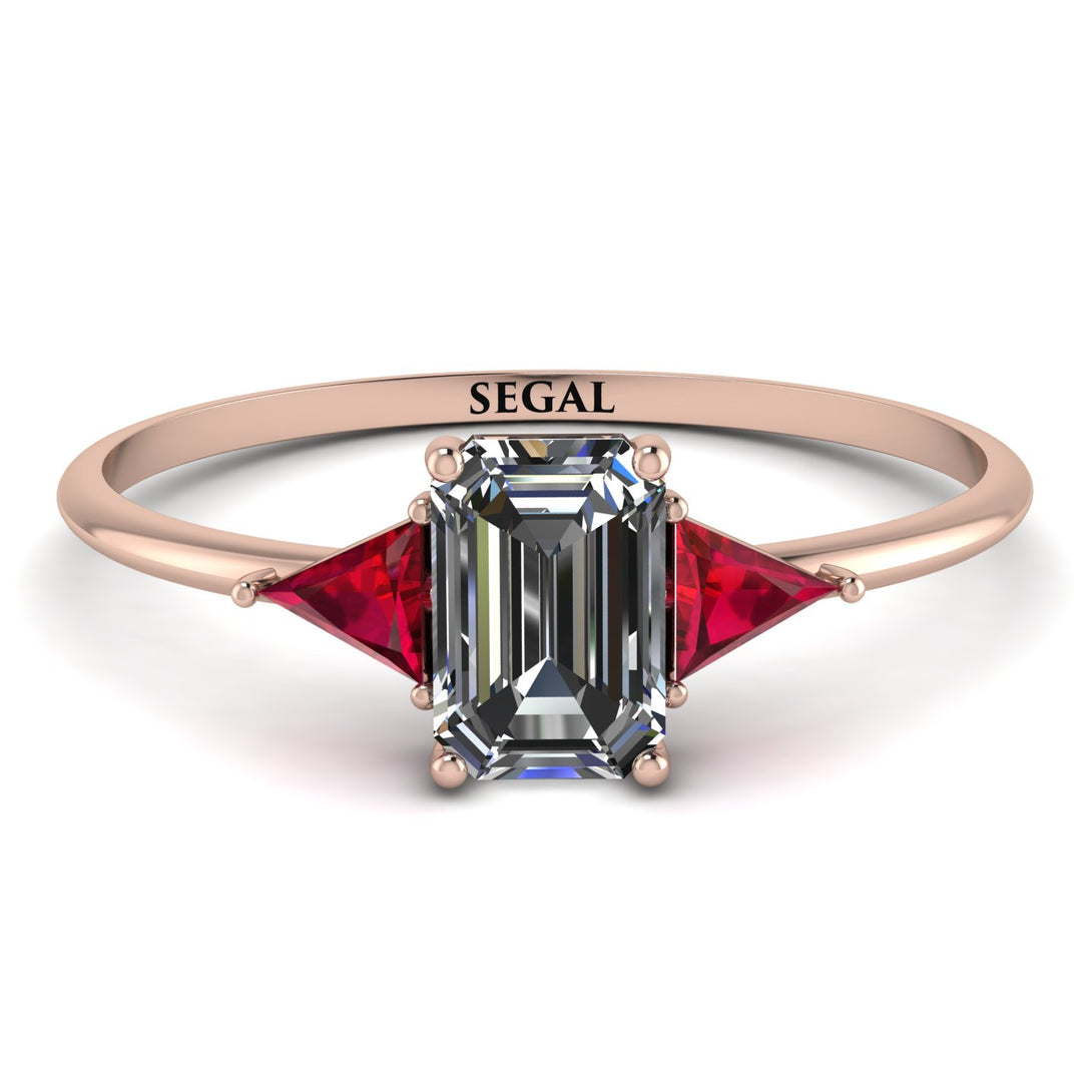 Emerald Cut Diamond With Triangles Ring - Remi No. 47