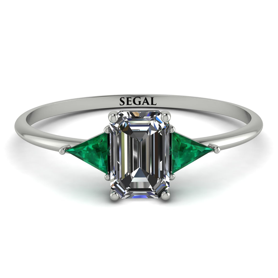 Emerald Cut Diamond With Triangles Ring - Remi No. 18