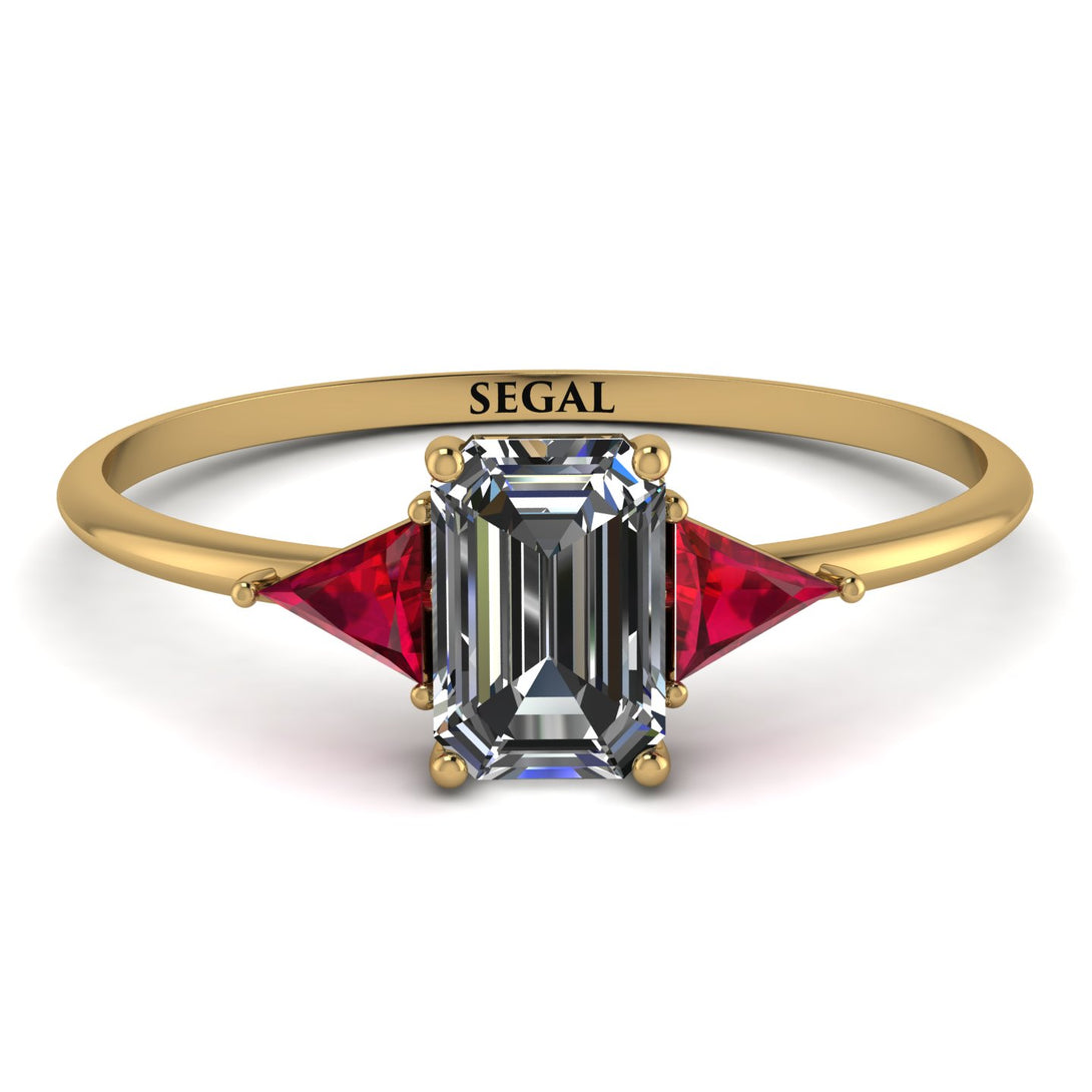 Emerald Cut Diamond With Triangles Ring - Remi No. 46