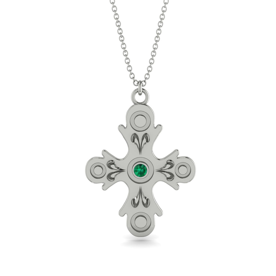 Equilateral Round Emerald Cross Amulet - Asher No. 6