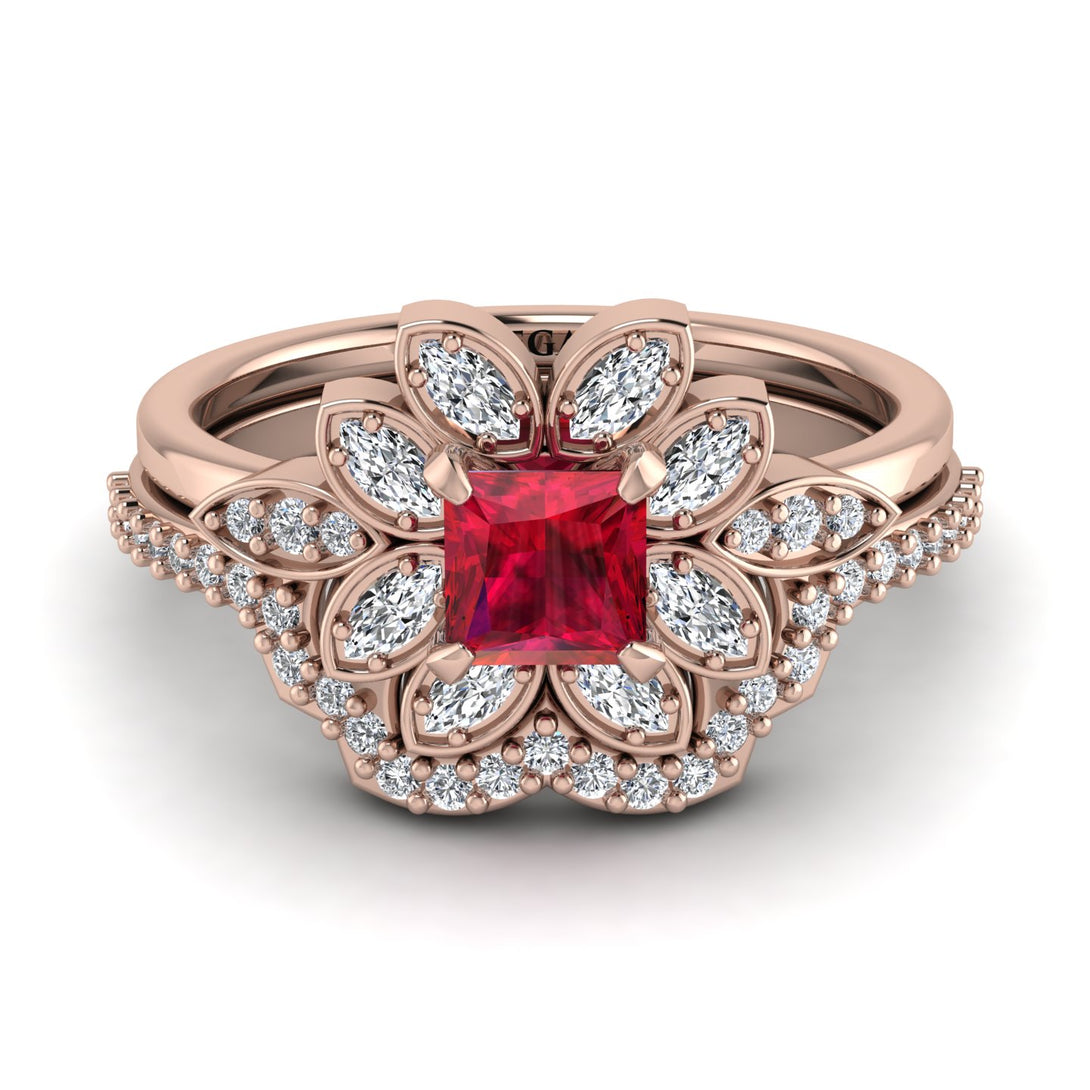 Floral Nature Inspired Ruby Bridal Set - Carol No. 11