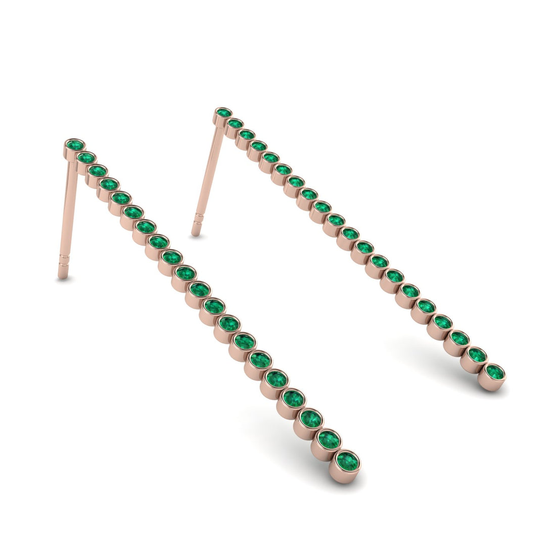 Stud Long Bezel Emerald Earrings - Salma No. 5