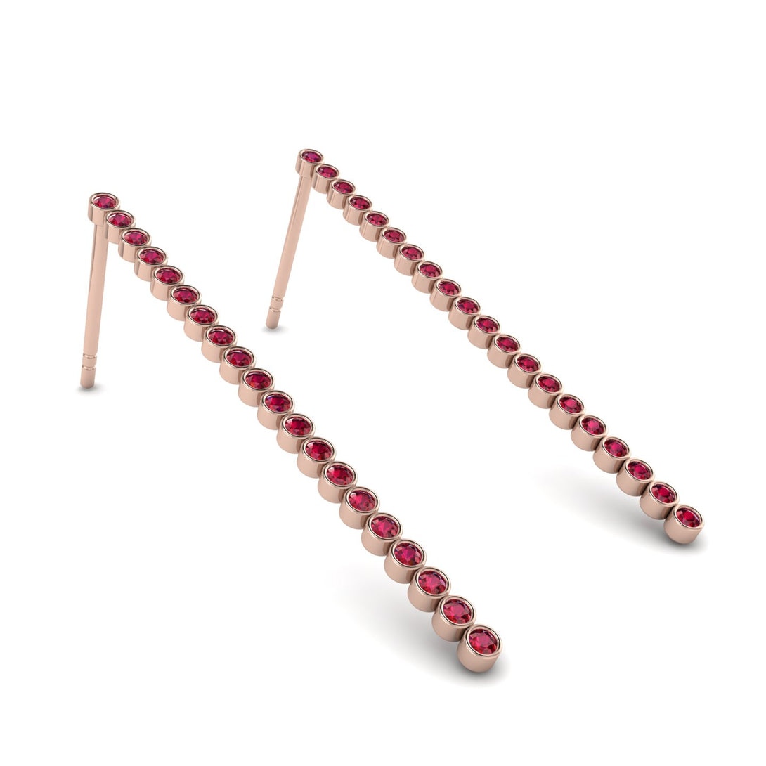 Stud Long Bezel Ruby Earrings - Salma No. 11