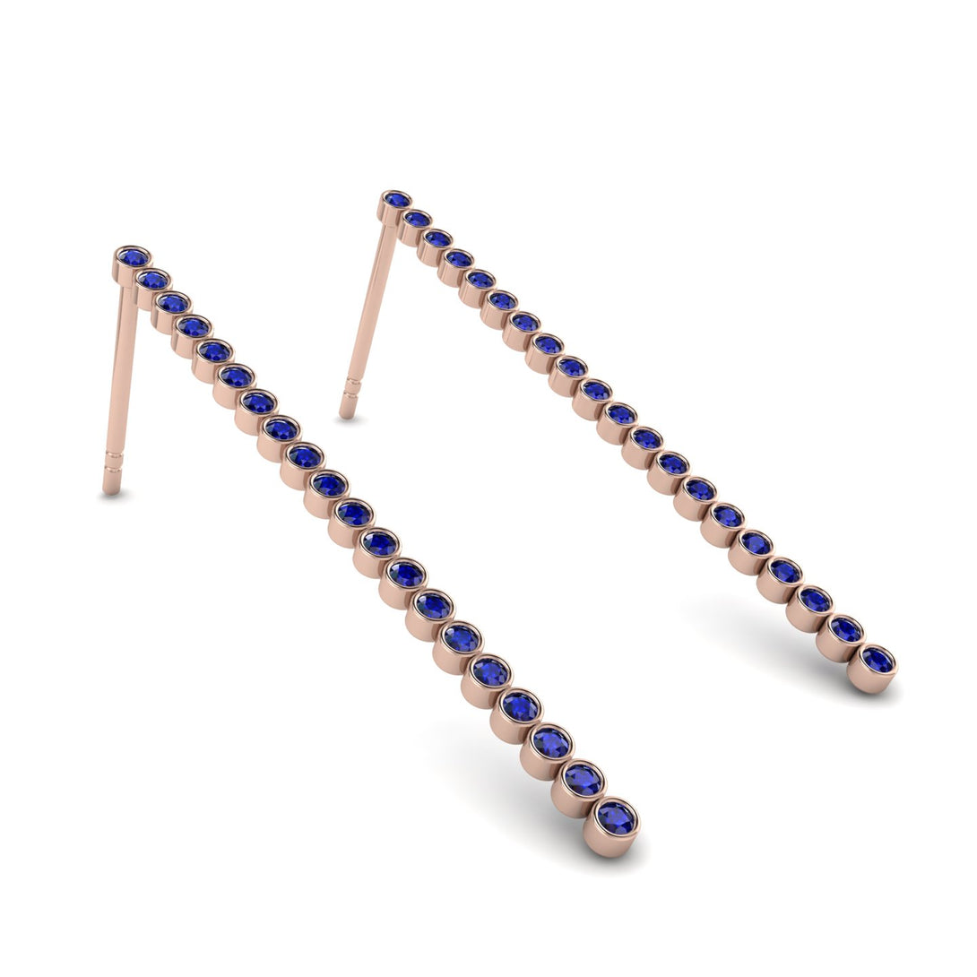 Stud Long Bezel Sapphire Earrings - Salma No. 14