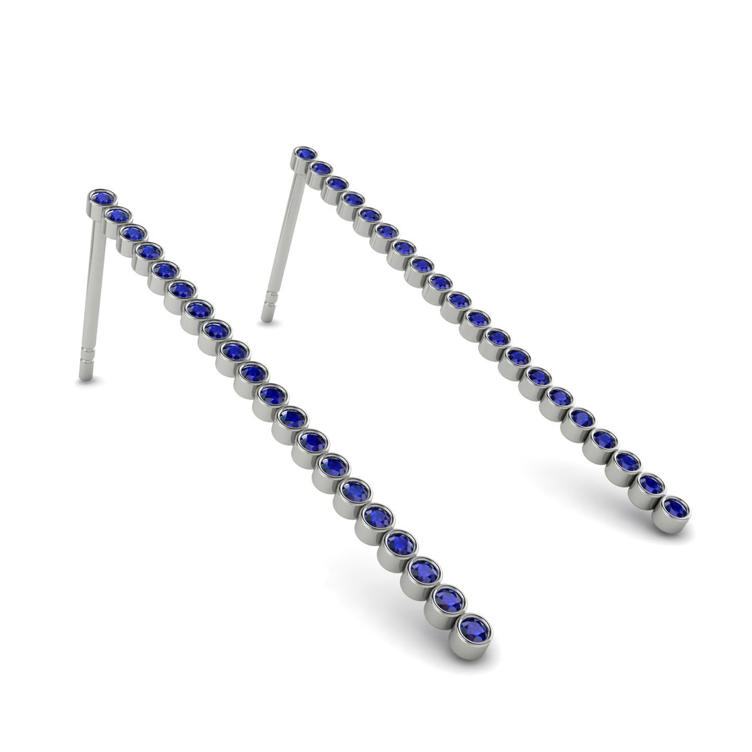 Stud Long Bezel Sapphire Earrings - Salma No. 15