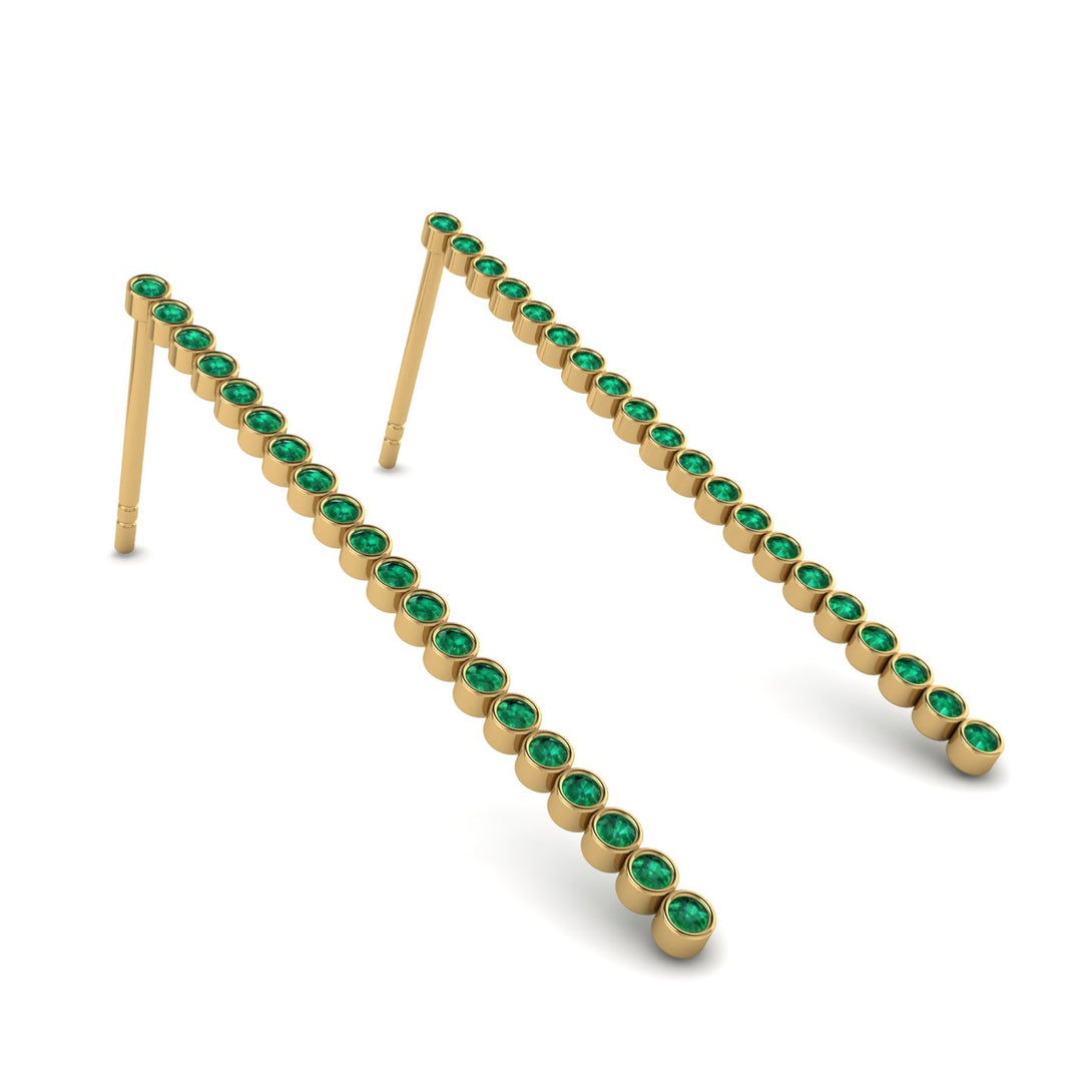 Stud Long Bezel Emerald Earrings - Salma No. 4