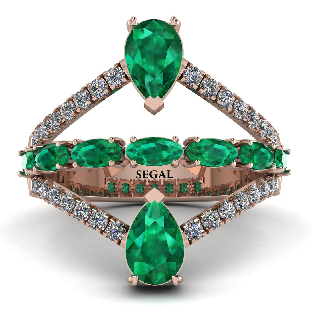 Symmetrical Twist Shank Pear Emerald Ring - Eliza No. 5