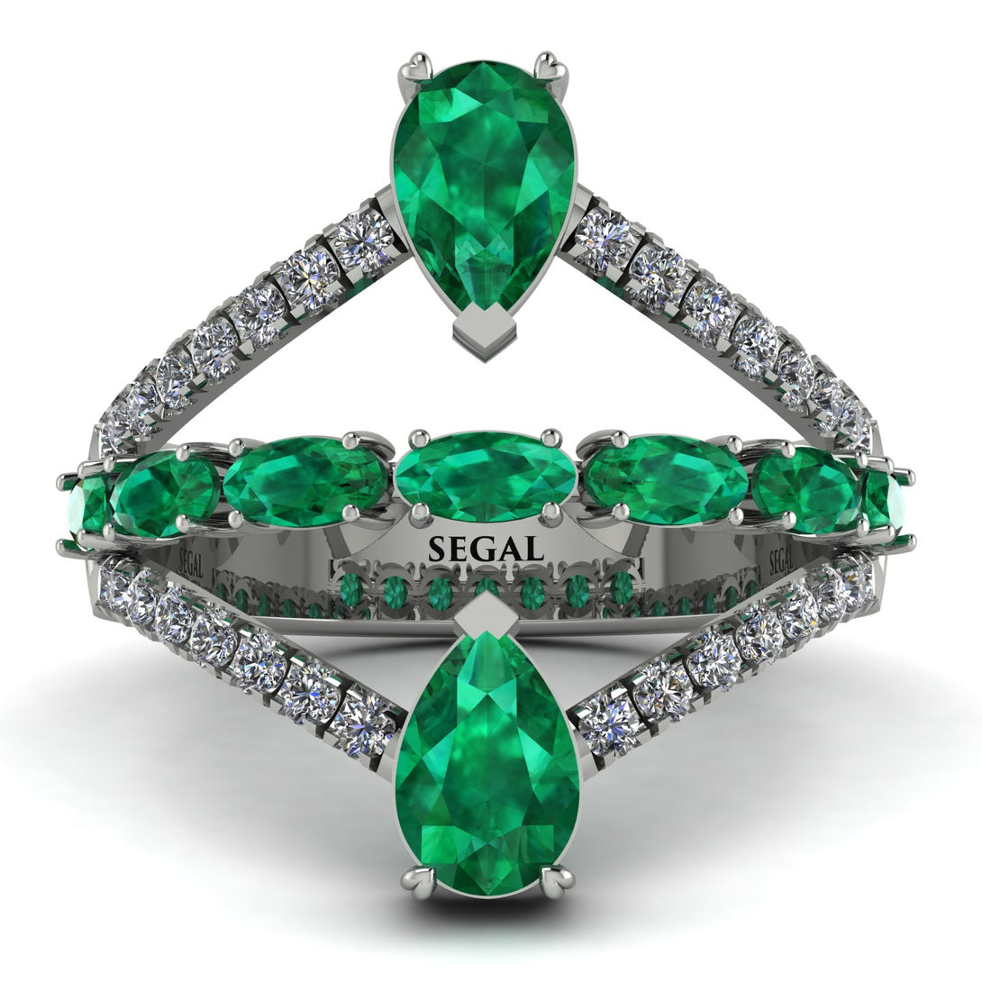 Symmetrical Twist Shank Pear Emerald Ring - Eliza No. 6