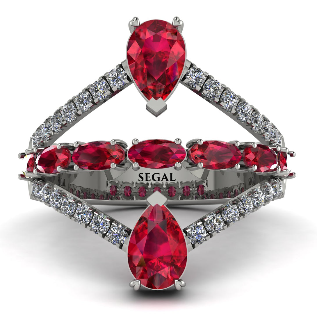 Symmetrical Twist Shank Pear Ruby Ring - Eliza No. 12