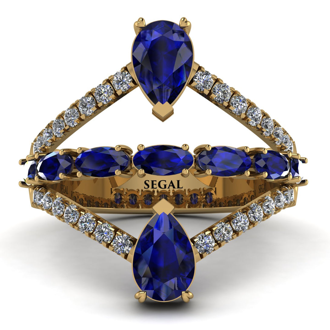 Symmetrical Twist Shank Pear Sapphire Ring - Eliza No. 13