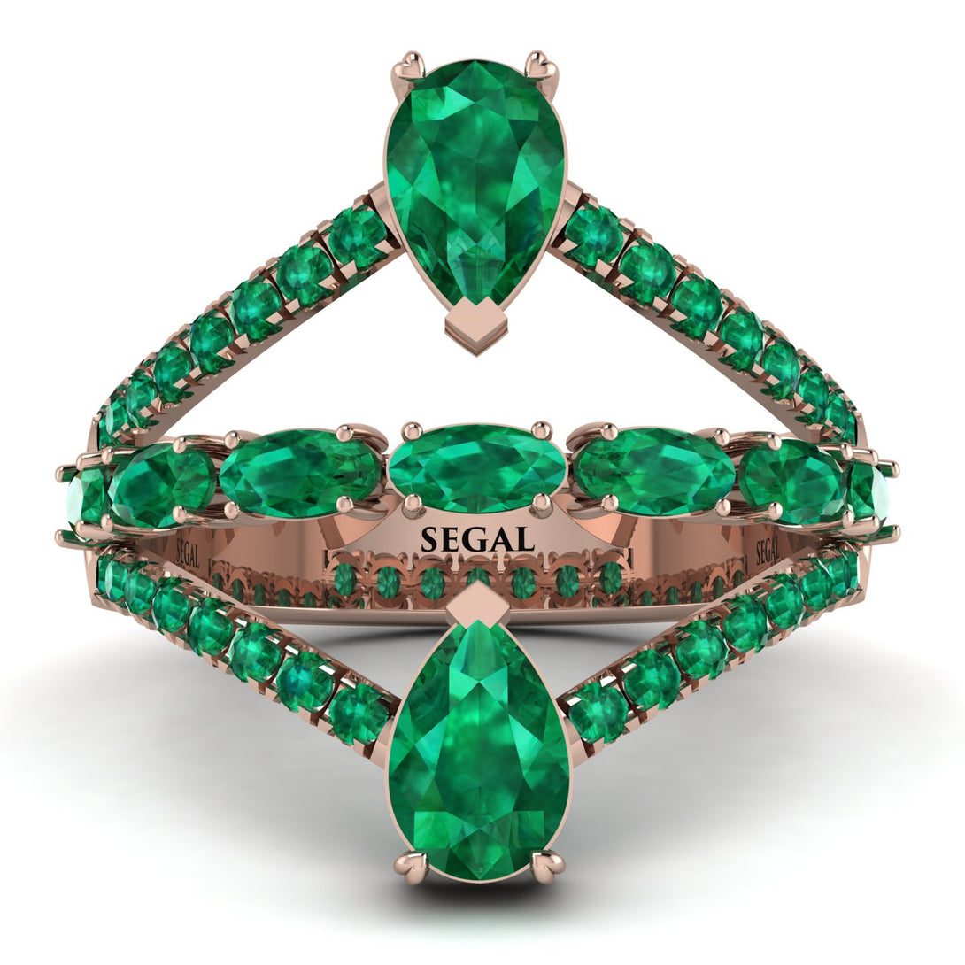Symmetrical Twist Shank Pear Emerald Ring - Eliza No. 20