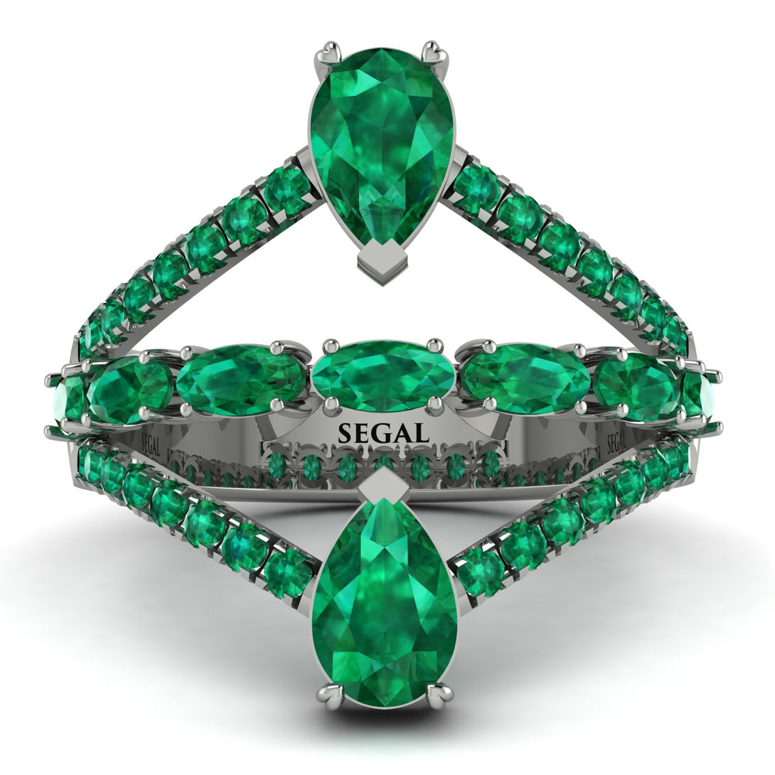 Symmetrical Twist Shank Pear Emerald Ring - Eliza No. 21