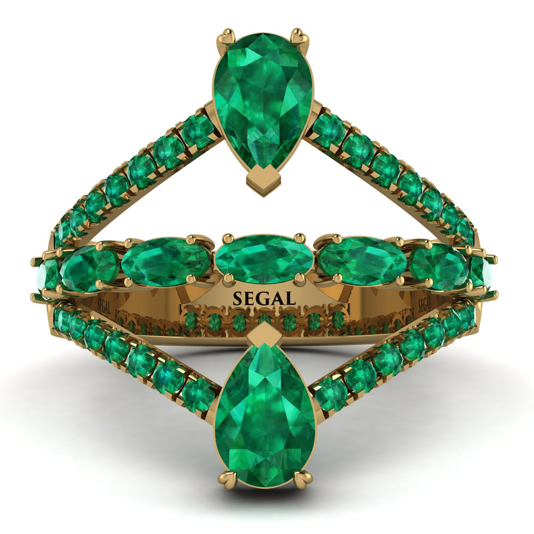 Symmetrical Twist Shank Pear Emerald Ring - Eliza No. 19