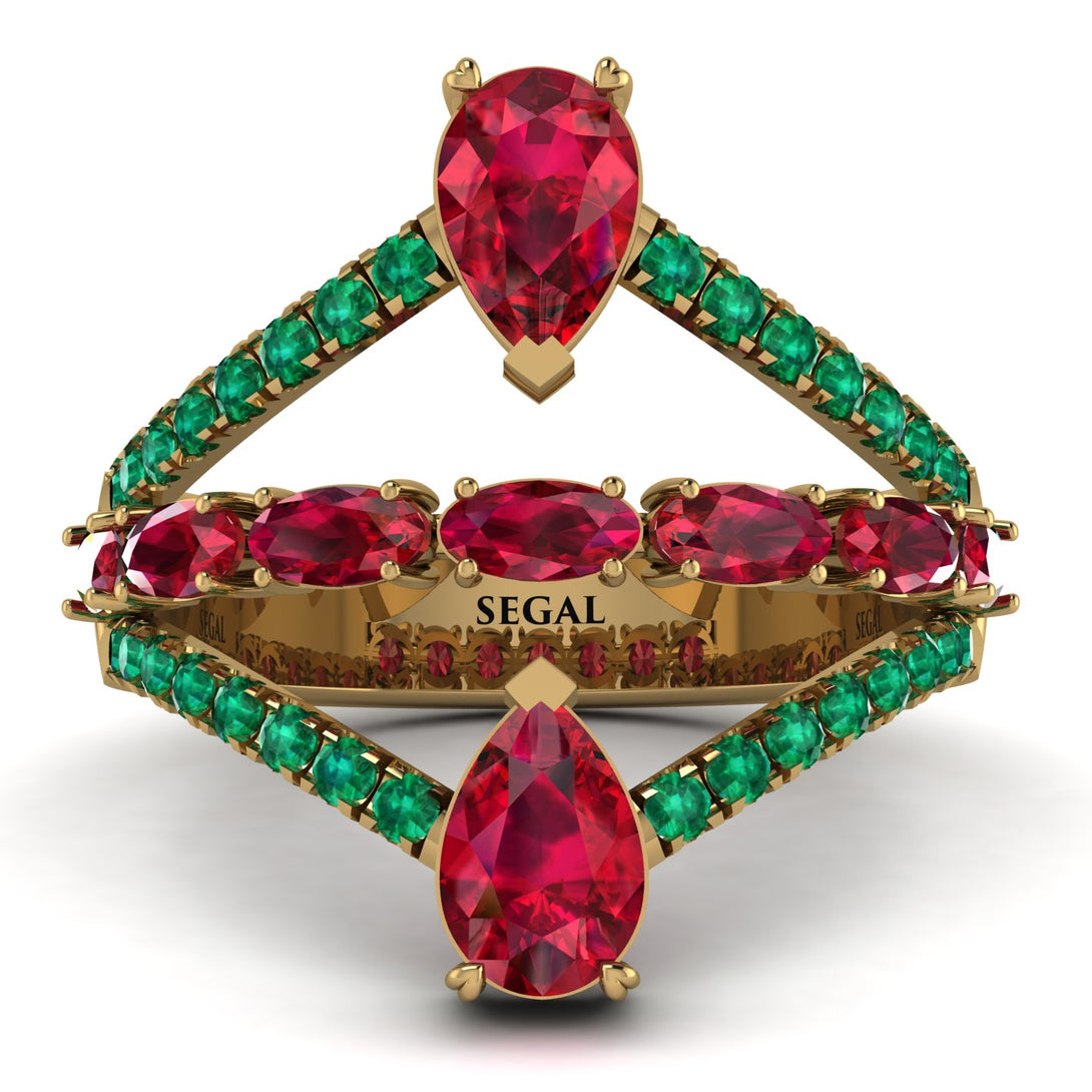 Symmetrical Twist Shank Pear Ruby Ring - Eliza No. 25