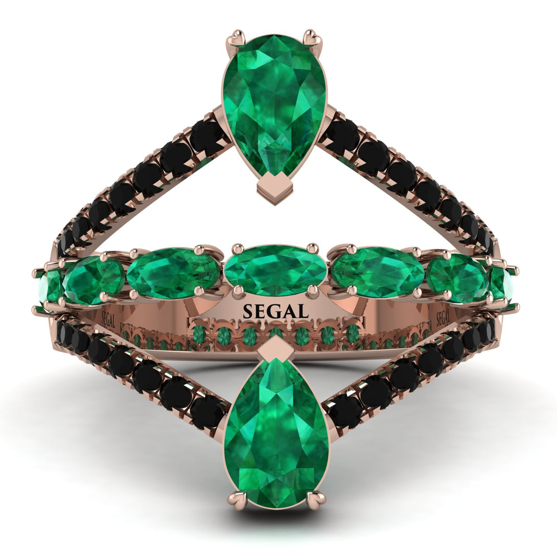 Symmetrical Twist Shank Pear Emerald Ring - Eliza No. 35