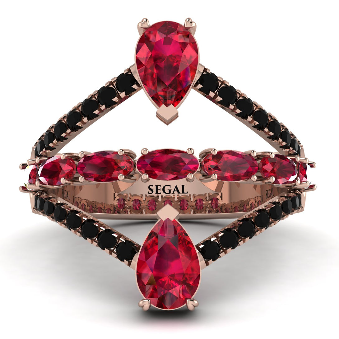 Symmetrical Twist Shank Pear Ruby Ring - Eliza No. 41