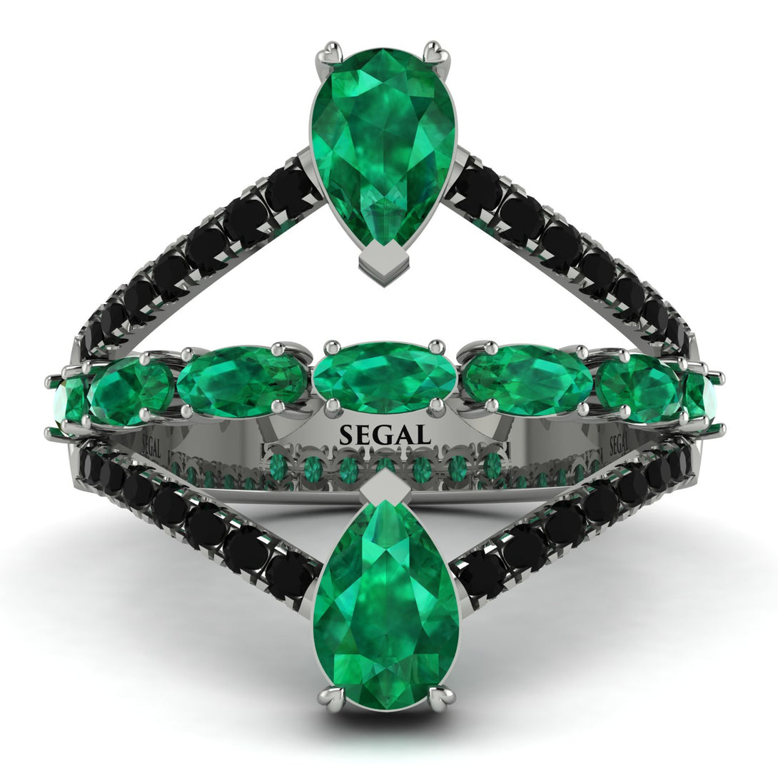 Symmetrical Twist Shank Pear Emerald Ring - Eliza No. 36