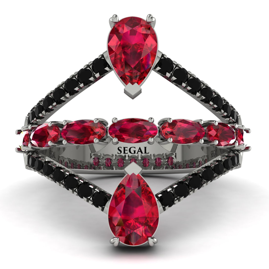 Symmetrical Twist Shank Pear Ruby Ring - Eliza No. 42