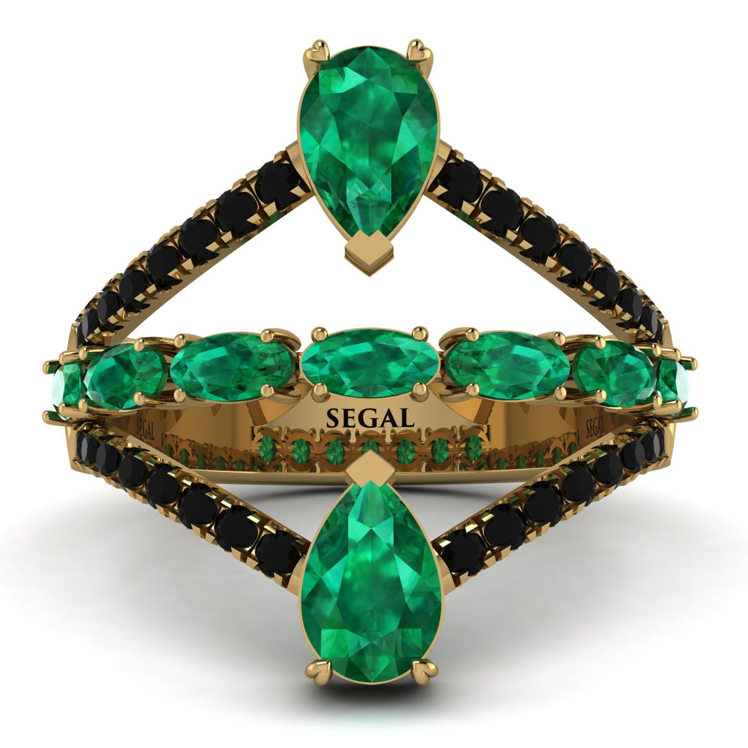 Symmetrical Twist Shank Pear Emerald Ring - Eliza No. 34