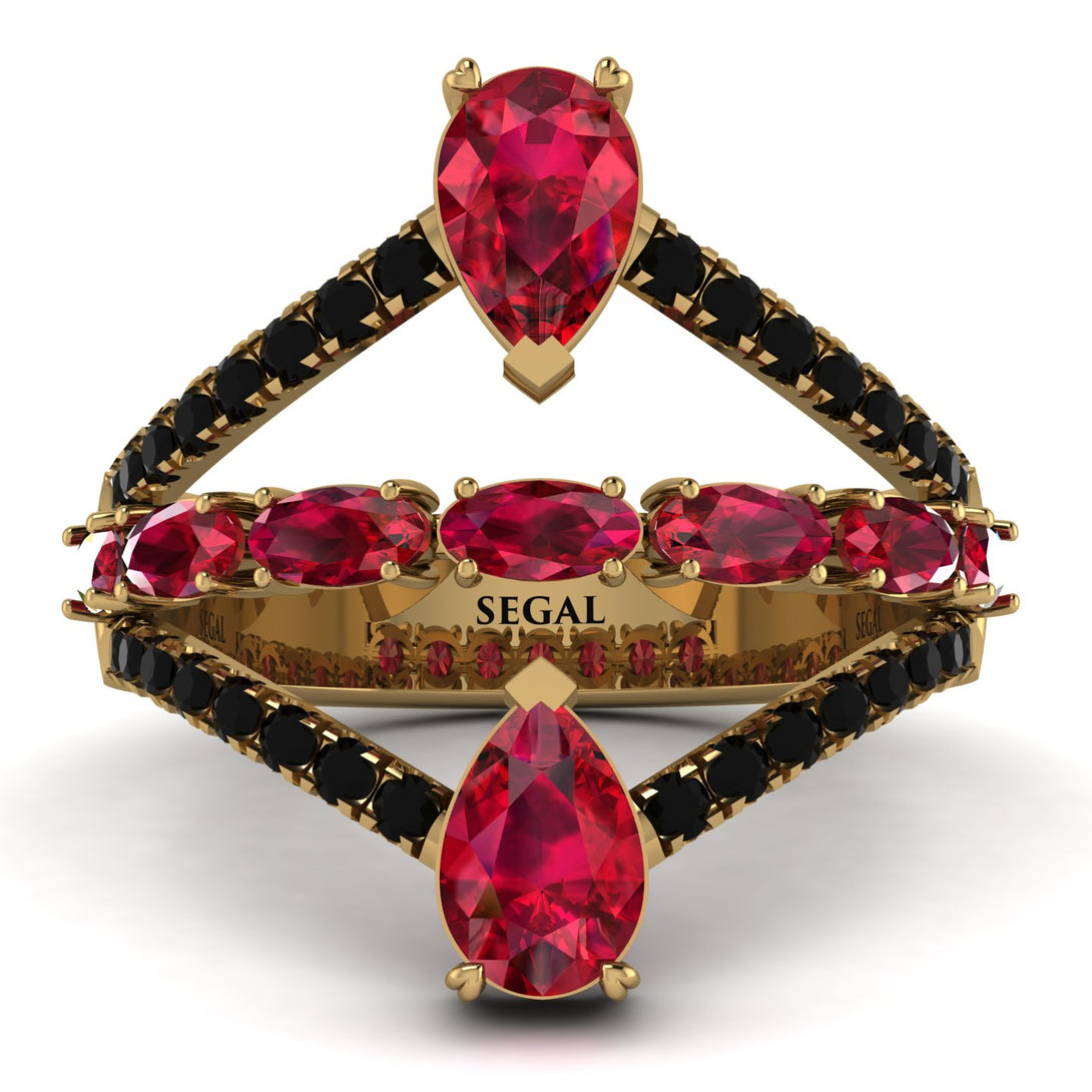 Symmetrical Twist Shank Pear Ruby Ring - Eliza No. 40
