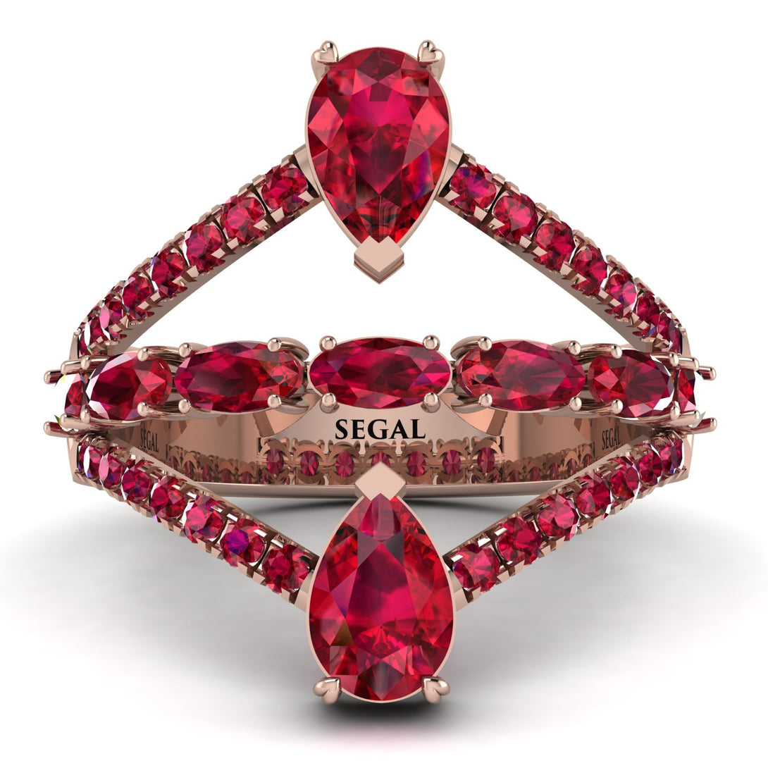 Symmetrical Twist Shank Pear Ruby Ring - Eliza No. 56
