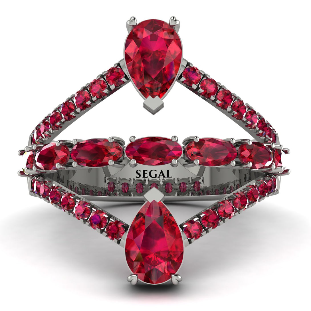 Symmetrical Twist Shank Pear Ruby Ring - Eliza No. 57