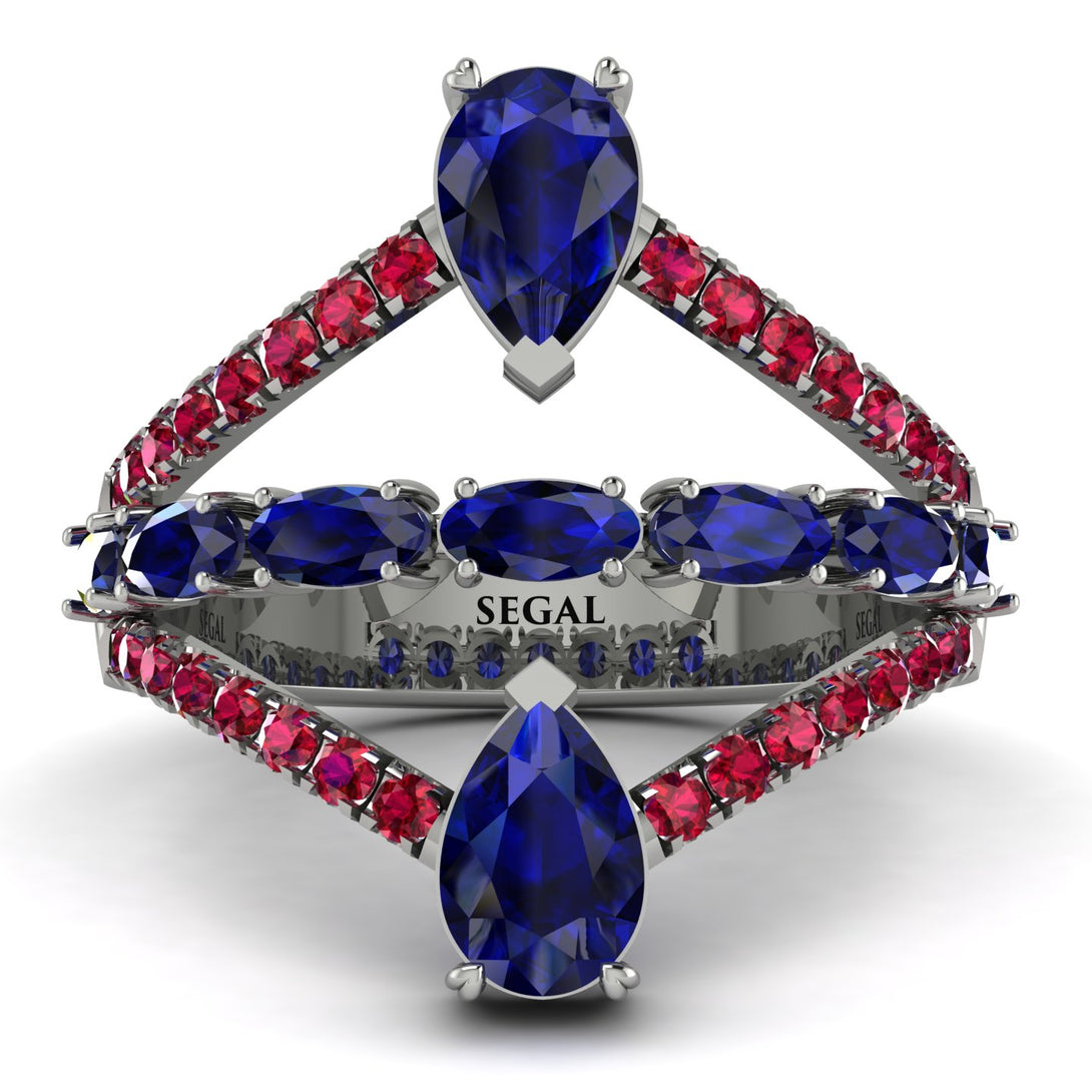 Symmetrical Twist Shank Pear Sapphire Ring - Eliza No. 60