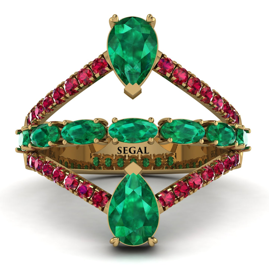 Symmetrical Twist Shank Pear Emerald Ring - Eliza No. 49