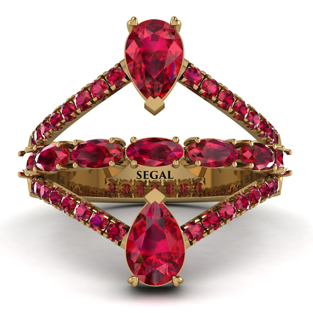 Symmetrical Twist Shank Pear Ruby Ring - Eliza No. 55