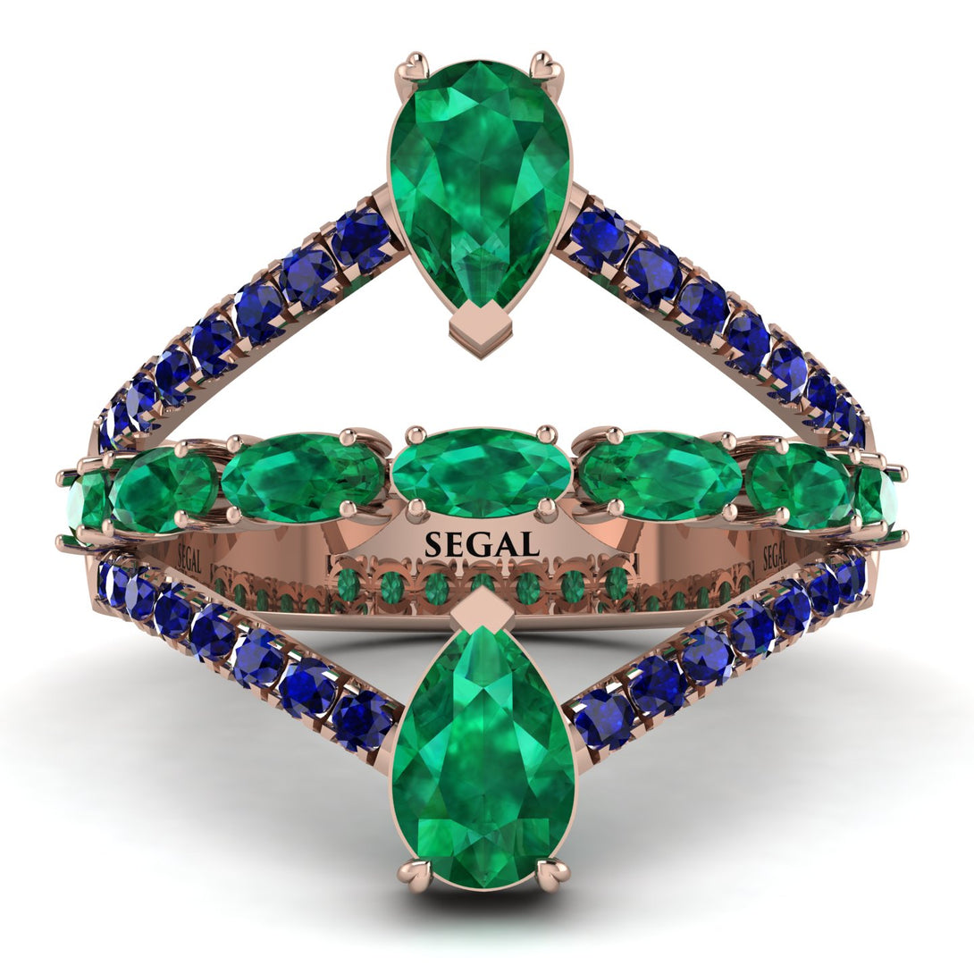 Symmetrical Twist Shank Pear Emerald Ring - Eliza No. 65