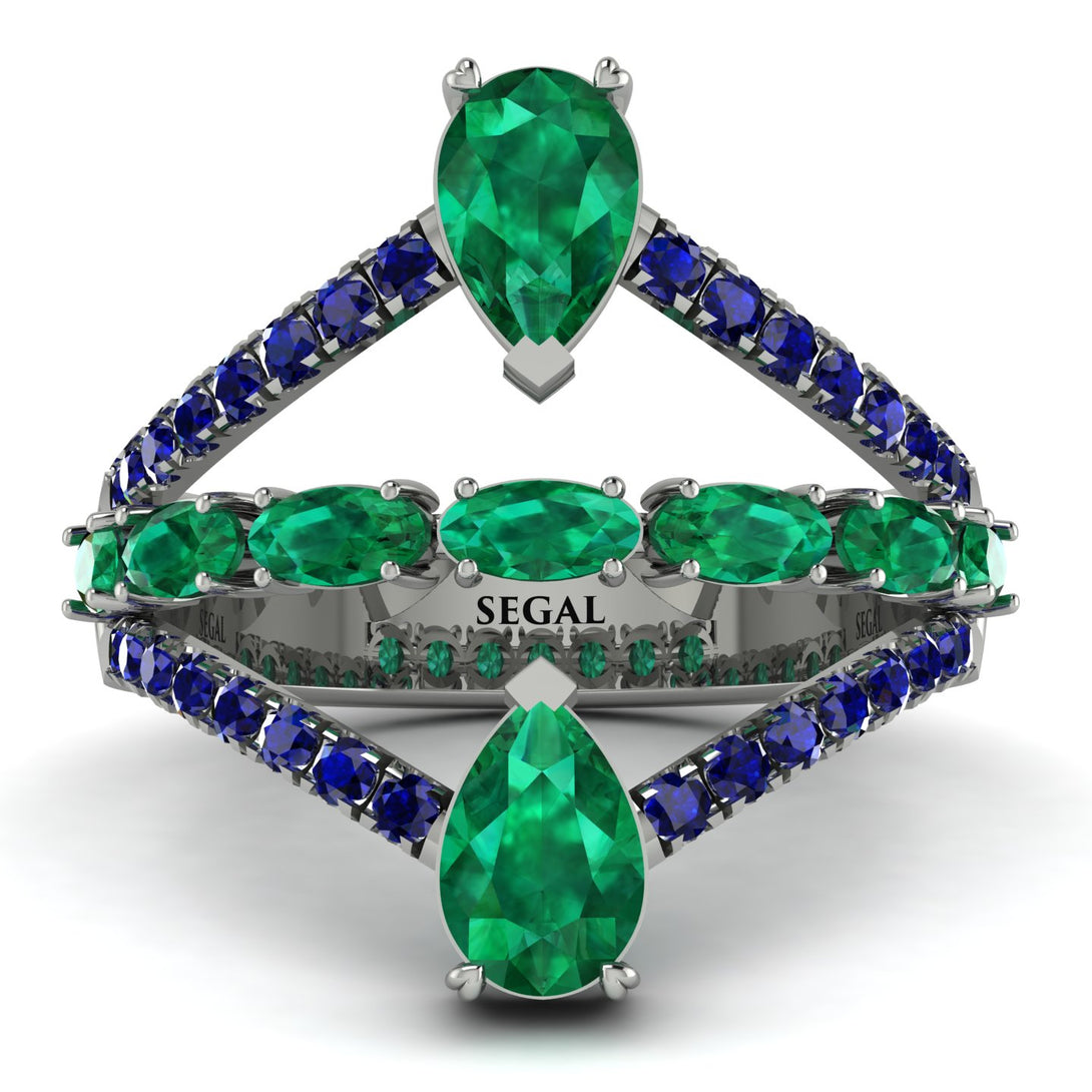Symmetrical Twist Shank Pear Emerald Ring - Eliza No. 66