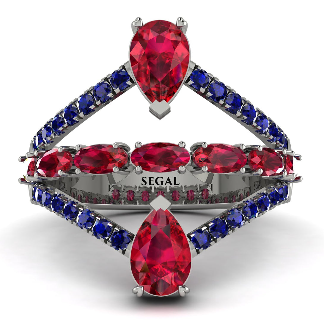 Symmetrical Twist Shank Pear Ruby Ring - Eliza No. 72