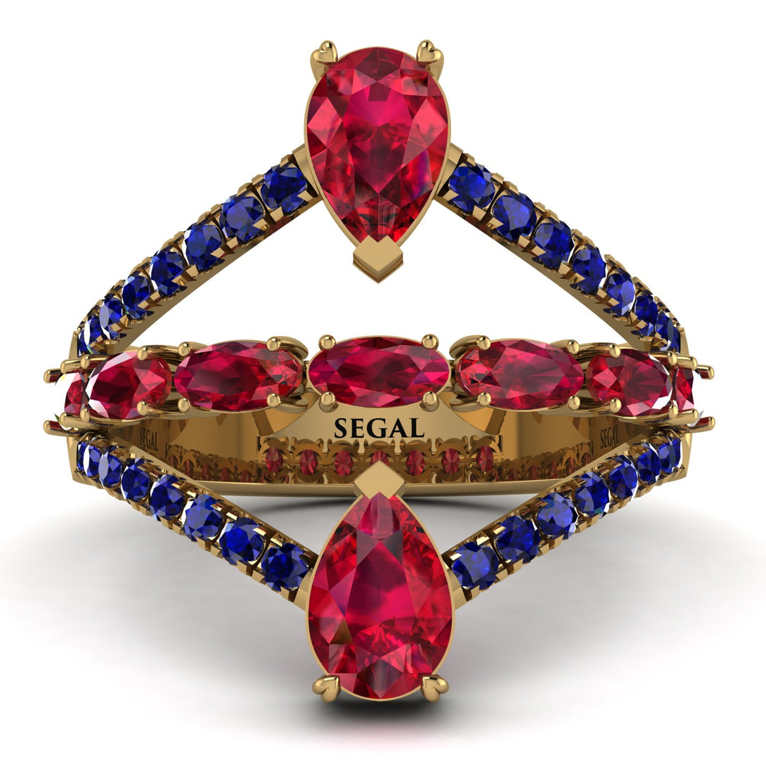 Symmetrical Twist Shank Pear Ruby Ring - Eliza No. 70