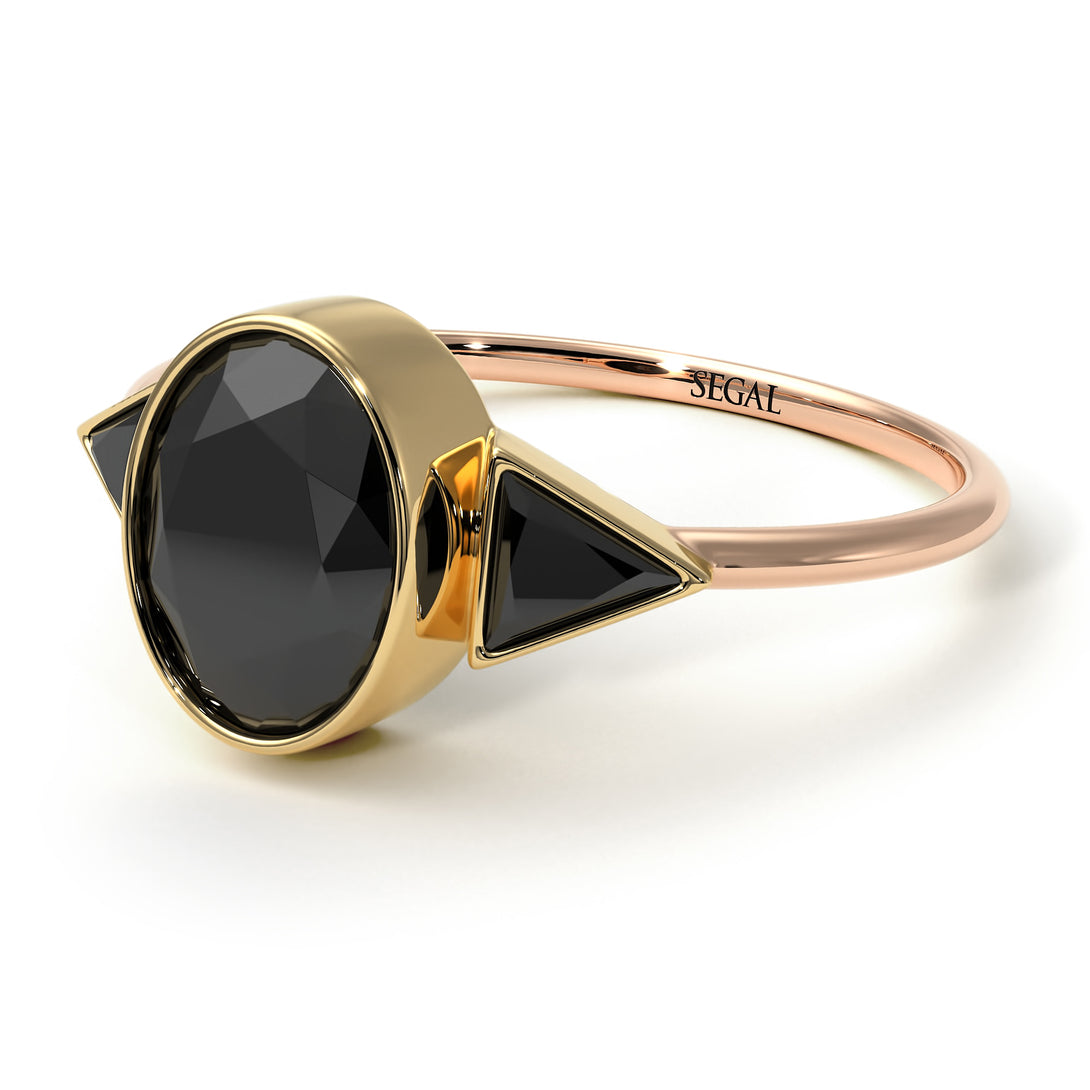 Two Tones Geometrical Bezel Black Diamond Ring - Trinity No. 79