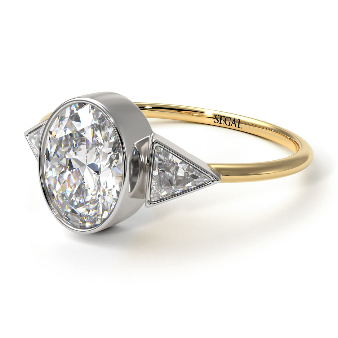 Two Tones Geometrical Bezel Diamond Ring - Trinity No. 77