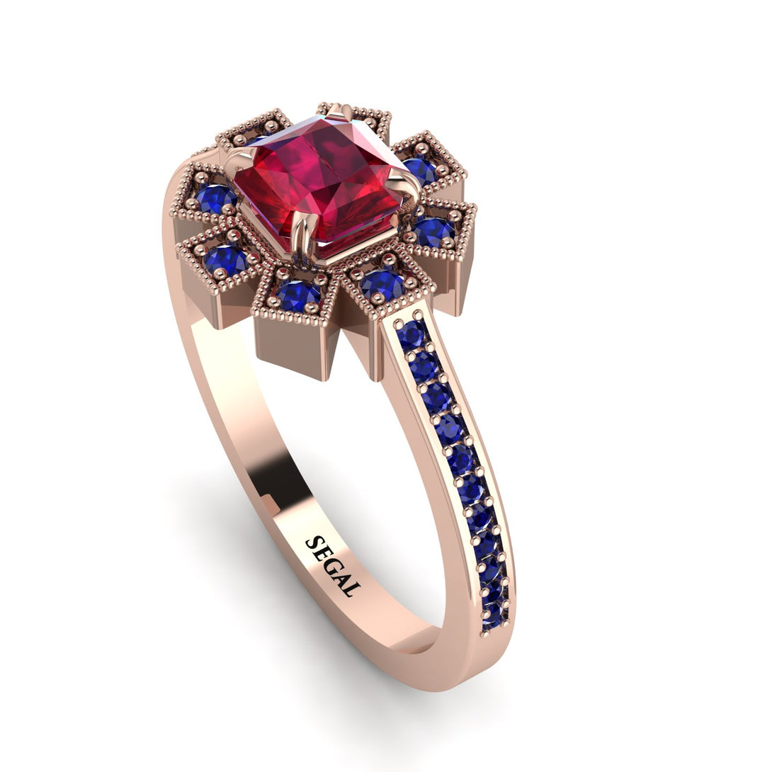 Geometrical Radiant Ruby Engagement Ring - Jennifer No. 71