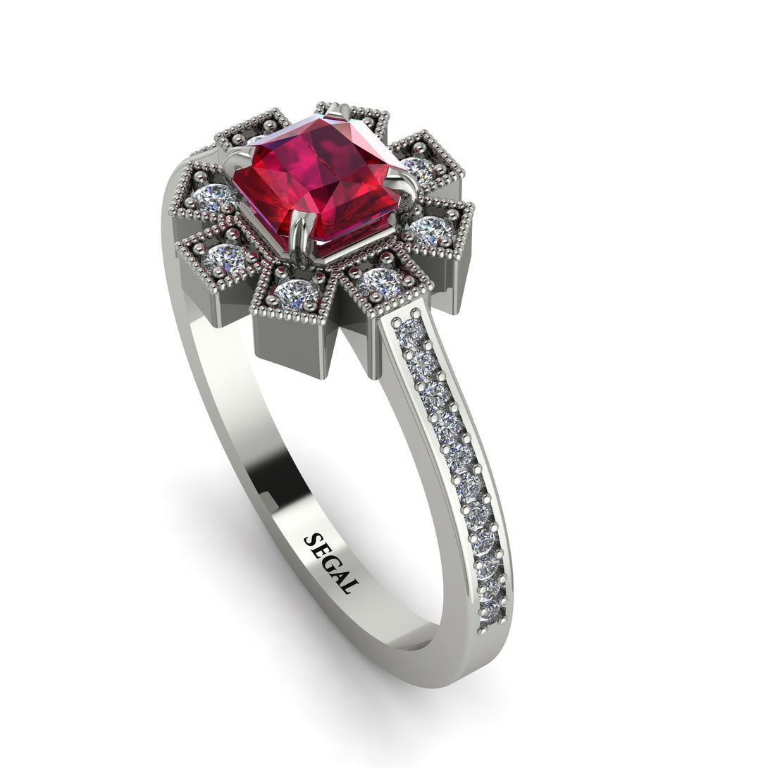 Geometrical Radiant Ruby Engagement Ring - Jennifer No. 12
